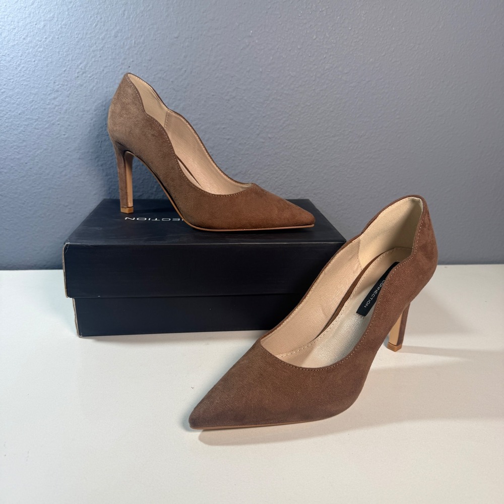 French Connection Pumps Women 6.5 Taupe  New Scalloped Suede Stiletto Heels